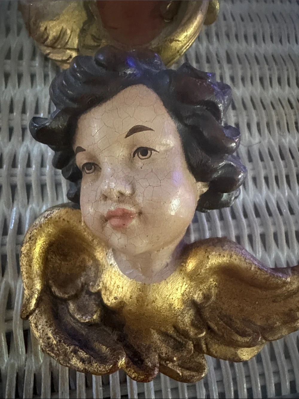 Hand-Painted antique wooden Gold and Brown Cherub hand painted Wall Decor Pair